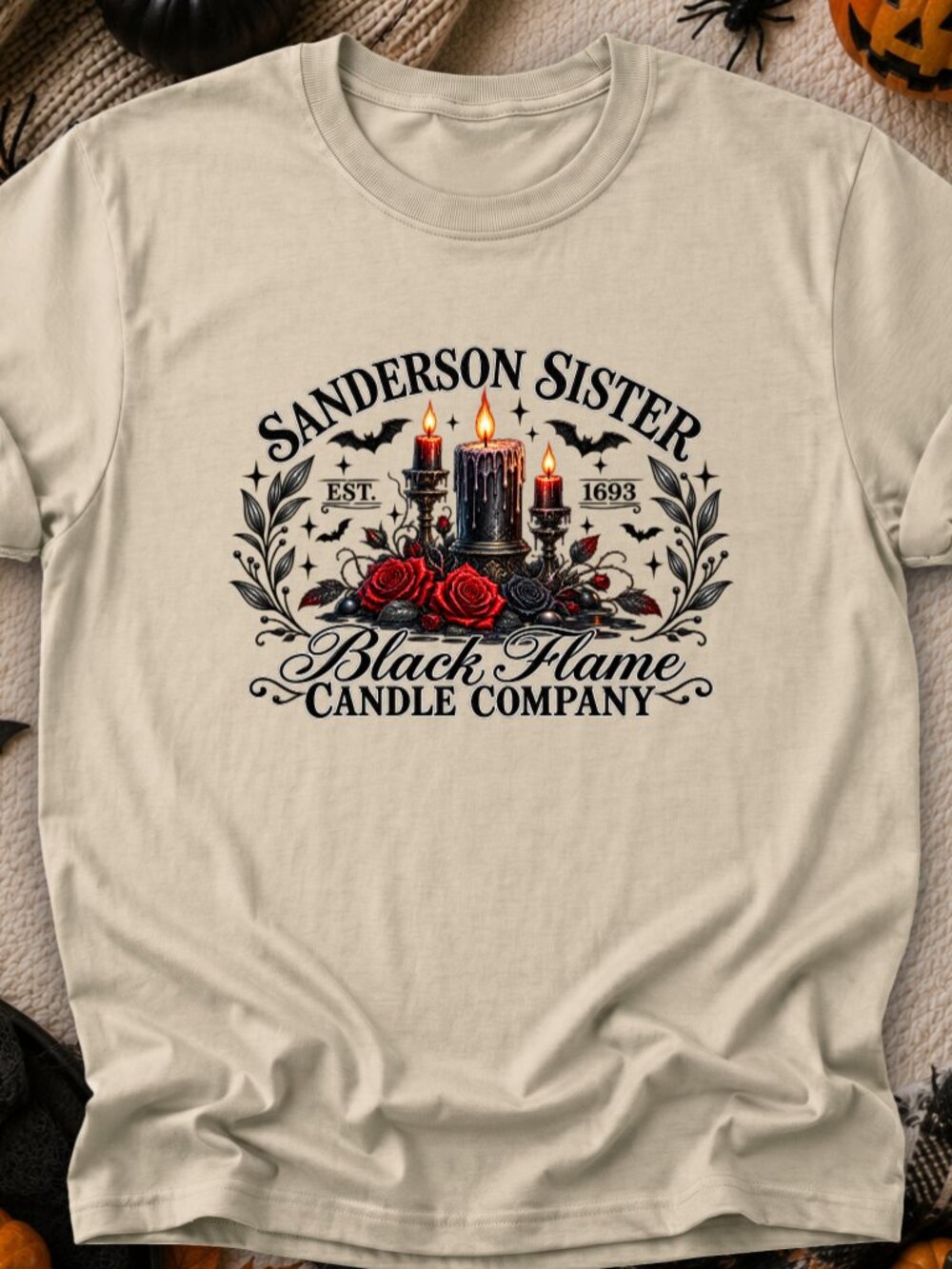 Hocus Pocus TShirt Graphic Tee Sanderson Sisters Black Flame Candle Halloween